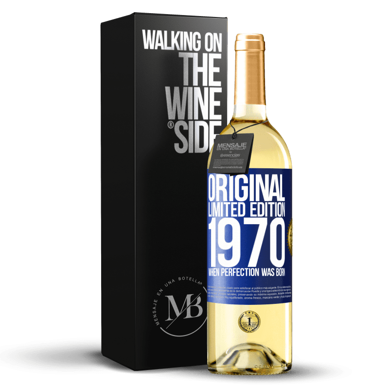 29,95 € 送料無料 | 白ワイン WHITEエディション オリジナル。限定版。 1970年完璧が生まれたとき 青いタグ. カスタマイズ可能なラベル 若いワイン 収穫 2023 Verdejo
