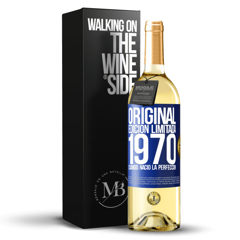 29,95 € Envío gratis | Vino Blanco Edición WHITE Original. Edición Limitada. 1970. Cuando nació la perfección Etiqueta Azul. Etiqueta personalizable Vino joven Cosecha 2024 Verdejo