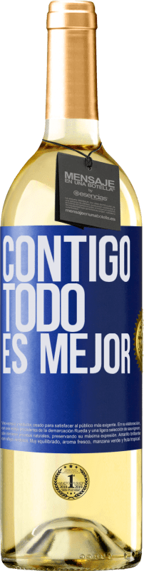 29,95 € | Vino Blanco Edición WHITE Contigo todo es mejor Etiqueta Azul. Etiqueta personalizable Vino joven Cosecha 2023 Verdejo