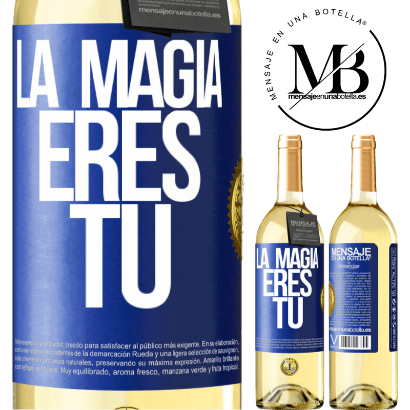 29,95 € Envío gratis | Vino Blanco Edición WHITE La magia eres tú Etiqueta Azul. Etiqueta personalizable Vino joven Cosecha 2024 Verdejo