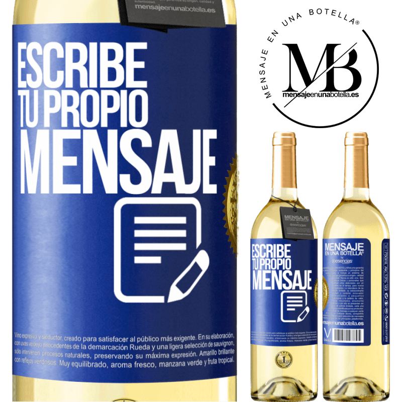 29,95 € Envío gratis | Vino Blanco Edición WHITE Escribe tu propio mensaje Etiqueta Azul. Etiqueta personalizable Vino joven Cosecha 2024 Verdejo