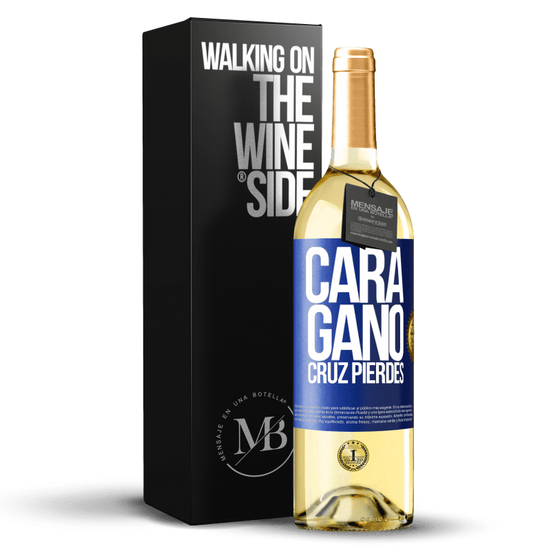 29,95 € Envío gratis | Vino Blanco Edición WHITE Cara gano, cruz pierdes Etiqueta Azul. Etiqueta personalizable Vino joven Cosecha 2023 Verdejo