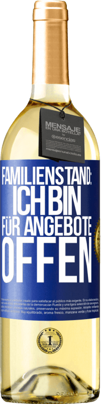 Kostenloser Versand | Weißwein WHITE Ausgabe Familienstand: Ich bin für Angebote offen Blaue Markierung. Anpassbares Etikett Junger Wein Ernte 2023 Verdejo