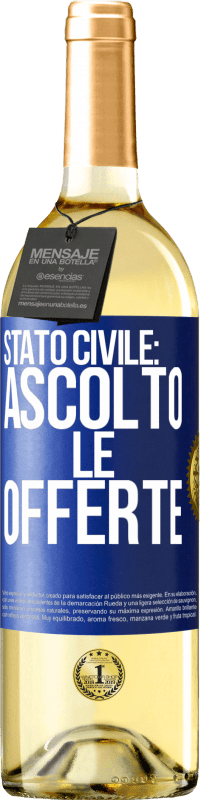 Spedizione Gratuita | Vino bianco Edizione WHITE Stato civile: ascolto le offerte Etichetta Blu. Etichetta personalizzabile Vino giovane Raccogliere 2023 Verdejo