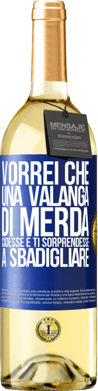 29,95 € Spedizione Gratuita | Vino bianco Edizione WHITE Vorrei che una valanga di merda cadesse e ti sorprendesse a sbadigliare Etichetta Blu. Etichetta personalizzabile Vino giovane Raccogliere 2025 Verdejo