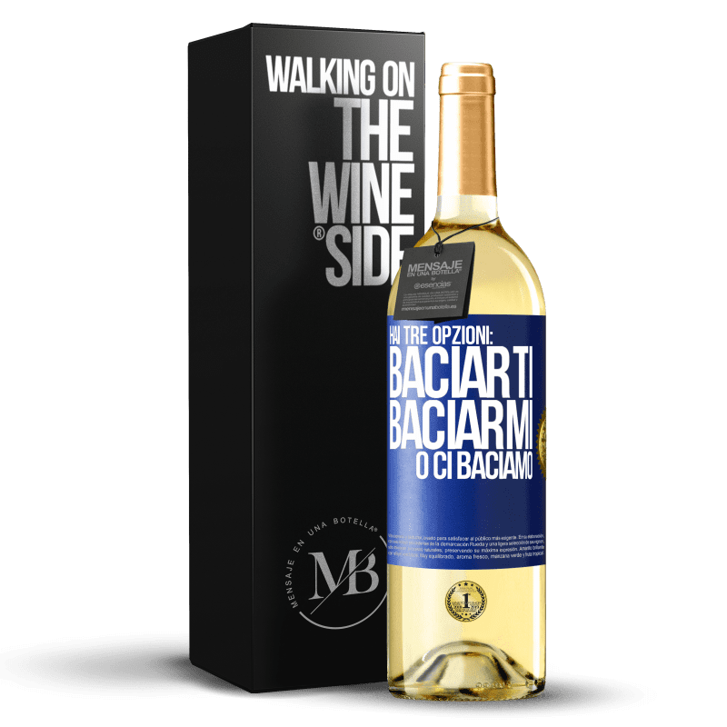 29,95 € Spedizione Gratuita | Vino bianco Edizione WHITE Hai tre opzioni: baciarti, baciarmi o ci baciamo Etichetta Blu. Etichetta personalizzabile Vino giovane Raccogliere 2023 Verdejo