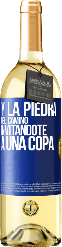 Envío gratis | Vino Blanco Edición WHITE Y la piedra del camino invitándote a una copa Etiqueta Azul. Etiqueta personalizable Vino joven Cosecha 2023 Verdejo