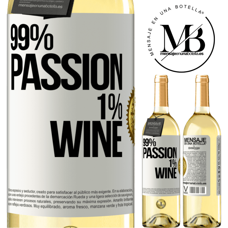 29,95 € Kostenloser Versand | Weißwein WHITE Ausgabe 99% passion, 1% wine Weißes Etikett. Anpassbares Etikett Junger Wein Ernte 2025 Verdejo