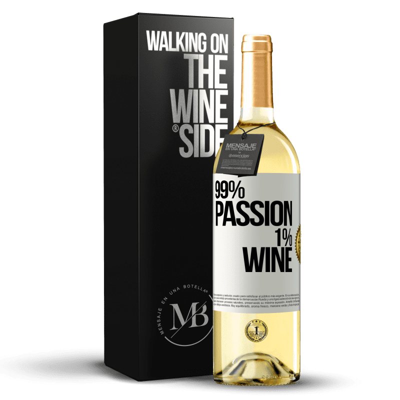 29,95 € Kostenloser Versand | Weißwein WHITE Ausgabe 99% passion, 1% wine Weißes Etikett. Anpassbares Etikett Junger Wein Ernte 2024 Verdejo