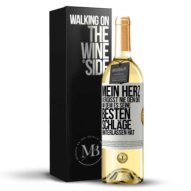 29,95 € Kostenloser Versand | Weißwein WHITE Ausgabe Mein Herz vergisst nie den Ort, an dem es seine besten Schläge hinterlassen hat Weißes Etikett. Anpassbares Etikett Junger Wein Ernte 2024 Verdejo