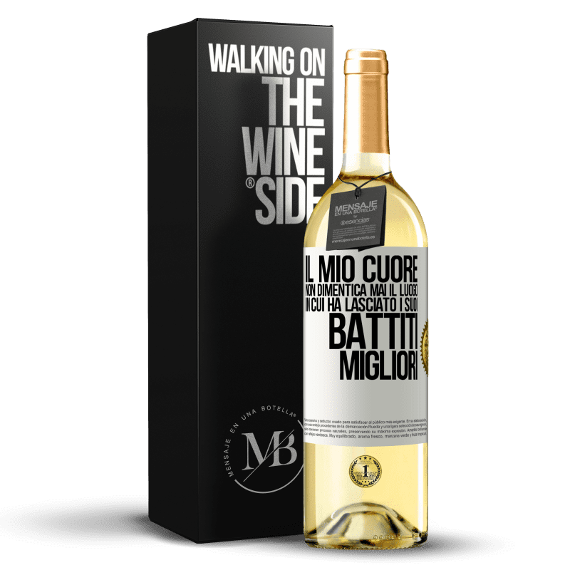 29,95 € Spedizione Gratuita | Vino bianco Edizione WHITE Il mio cuore non dimentica mai il luogo in cui ha lasciato i suoi battiti migliori Etichetta Bianca. Etichetta personalizzabile Vino giovane Raccogliere 2024 Verdejo