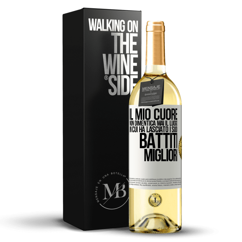 29,95 € Spedizione Gratuita | Vino bianco Edizione WHITE Il mio cuore non dimentica mai il luogo in cui ha lasciato i suoi battiti migliori Etichetta Bianca. Etichetta personalizzabile Vino giovane Raccogliere 2025 Verdejo