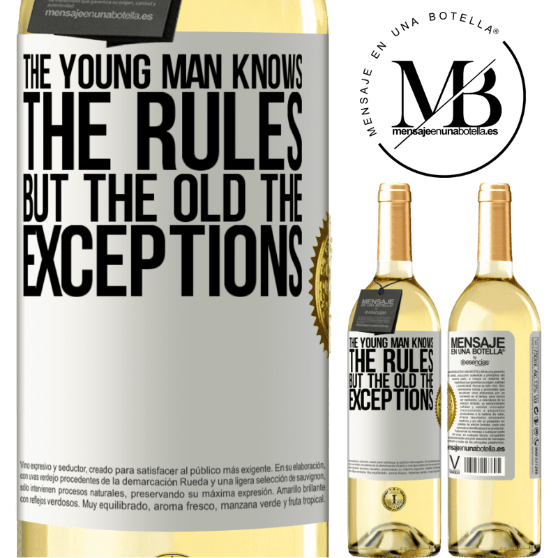 29,95 € Free Shipping | White Wine WHITE Edition The young man knows the rules, but the old the exceptions White Label. Customizable label Young wine Harvest 2022 Verdejo