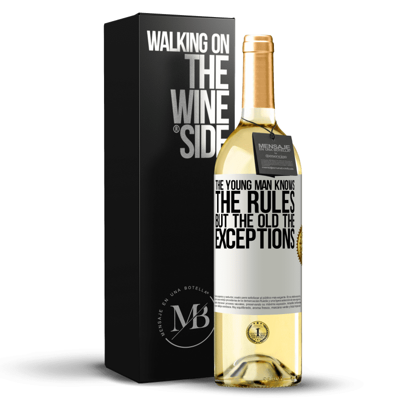 29,95 € Free Shipping | White Wine WHITE Edition The young man knows the rules, but the old the exceptions White Label. Customizable label Young wine Harvest 2024 Verdejo