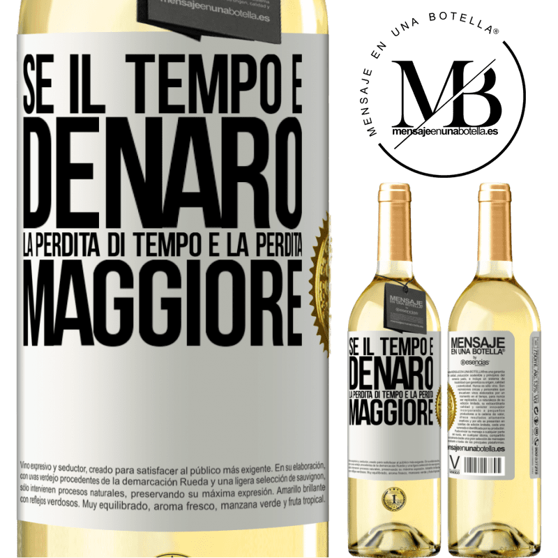 29,95 € Spedizione Gratuita | Vino bianco Edizione WHITE Se il tempo è denaro, la perdita di tempo è la perdita maggiore Etichetta Bianca. Etichetta personalizzabile Vino giovane Raccogliere 2024 Verdejo