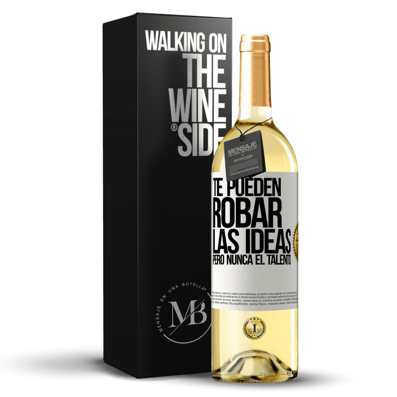 29,95 € Envío gratis | Vino Blanco Edición WHITE Te pueden robar las ideas pero nunca el talento Etiqueta Blanca. Etiqueta personalizable Vino joven Cosecha 2024 Verdejo