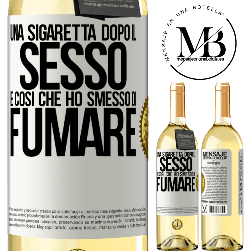 29,95 € Spedizione Gratuita | Vino bianco Edizione WHITE Una sigaretta dopo il sesso. È così che ho smesso di fumare Etichetta Bianca. Etichetta personalizzabile Vino giovane Raccogliere 2023 Verdejo