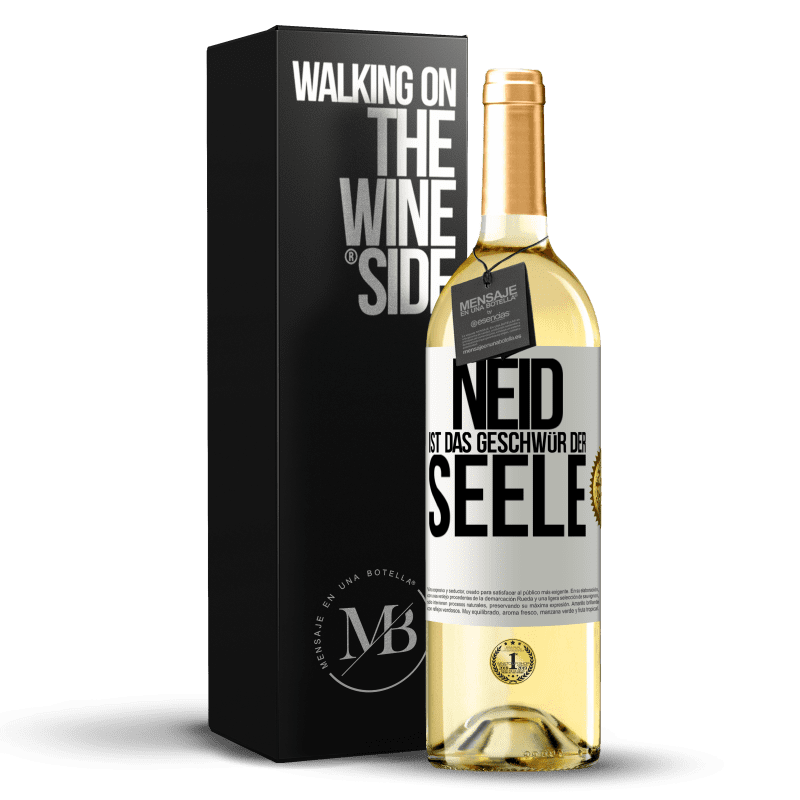 29,95 € Kostenloser Versand | Weißwein WHITE Ausgabe Neid ist das Geschwür der Seele Weißes Etikett. Anpassbares Etikett Junger Wein Ernte 2023 Verdejo