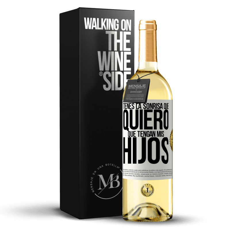 29,95 € Envío gratis | Vino Blanco Edición WHITE Tienes la sonrisa que quiero que tengan mis hijos Etiqueta Blanca. Etiqueta personalizable Vino joven Cosecha 2023 Verdejo