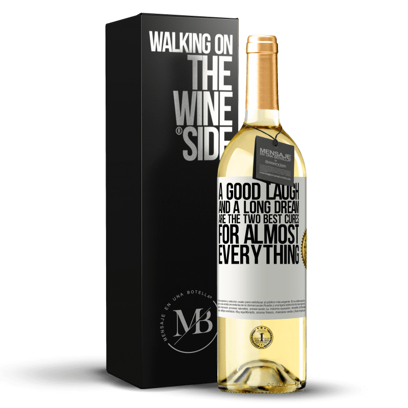 29,95 € 免费送货 | 白葡萄酒 WHITE版 一个好笑和一个漫长的梦想是几乎所有事情的两个最佳治疗方法 白标. 可自定义的标签 青年酒 收成 2023 Verdejo