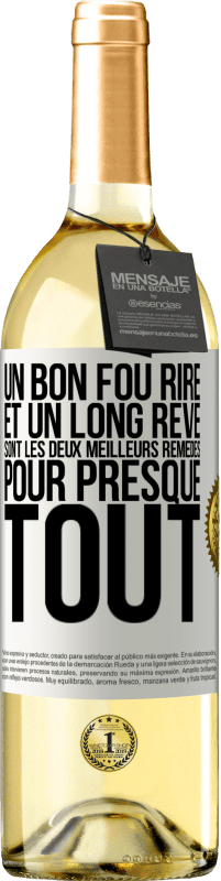 29,95 € | Vin blanc Édition WHITE Un bon fou rire et un long rêve sont les deux meilleurs remèdes pour presque tout Étiquette Blanche. Étiquette personnalisable Vin jeune Récolte 2024 Verdejo