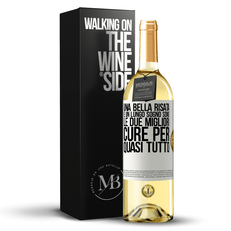 29,95 € Spedizione Gratuita | Vino bianco Edizione WHITE Una bella risata e un lungo sogno sono le due migliori cure per quasi tutto Etichetta Bianca. Etichetta personalizzabile Vino giovane Raccogliere 2025 Verdejo