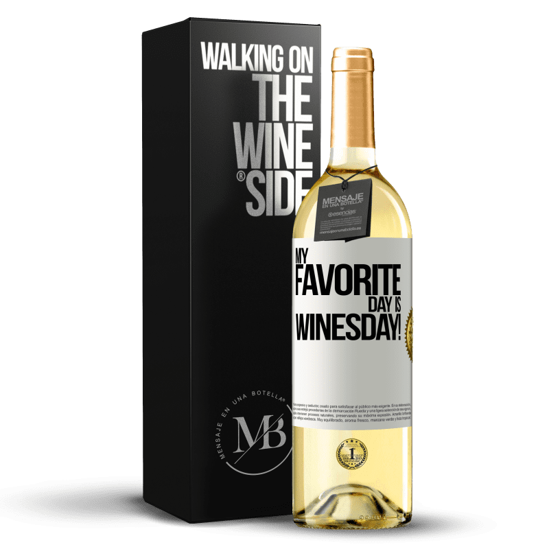 29,95 € Бесплатная доставка | Белое вино Издание WHITE My favorite day is winesday! Белая этикетка. Настраиваемая этикетка Молодое вино Урожай 2023 Verdejo