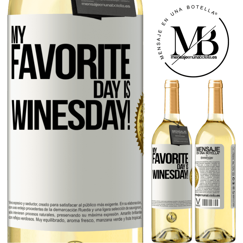 29,95 € Envío gratis | Vino Blanco Edición WHITE My favorite day is winesday! Etiqueta Blanca. Etiqueta personalizable Vino joven Cosecha 2025 Verdejo