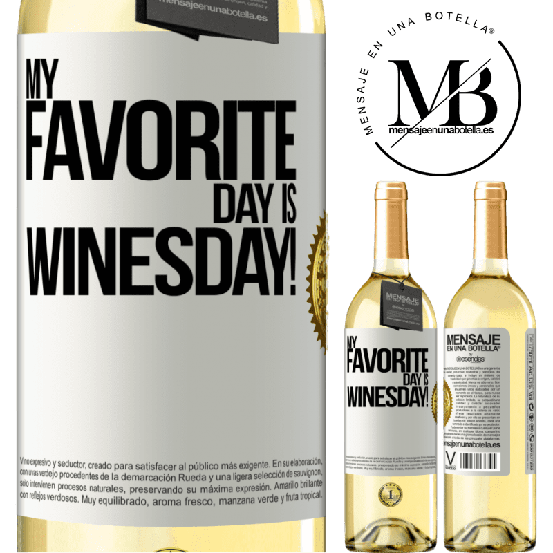 29,95 € Kostenloser Versand | Weißwein WHITE Ausgabe My favorite day is winesday! Weißes Etikett. Anpassbares Etikett Junger Wein Ernte 2025 Verdejo