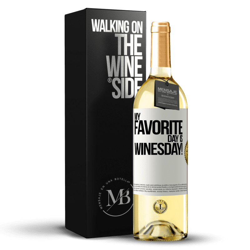 29,95 € Kostenloser Versand | Weißwein WHITE Ausgabe My favorite day is winesday! Weißes Etikett. Anpassbares Etikett Junger Wein Ernte 2023 Verdejo