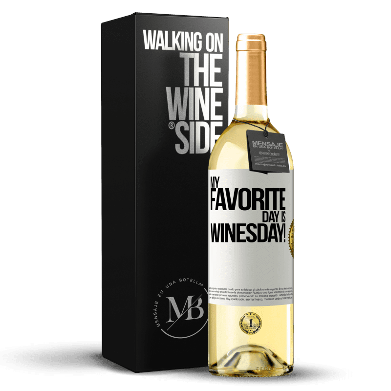 29,95 € Spedizione Gratuita | Vino bianco Edizione WHITE My favorite day is winesday! Etichetta Bianca. Etichetta personalizzabile Vino giovane Raccogliere 2024 Verdejo