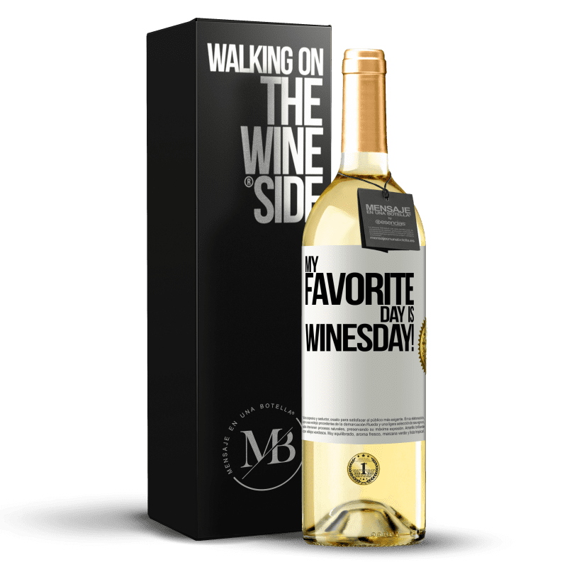 29,95 € Spedizione Gratuita | Vino bianco Edizione WHITE My favorite day is winesday! Etichetta Bianca. Etichetta personalizzabile Vino giovane Raccogliere 2025 Verdejo