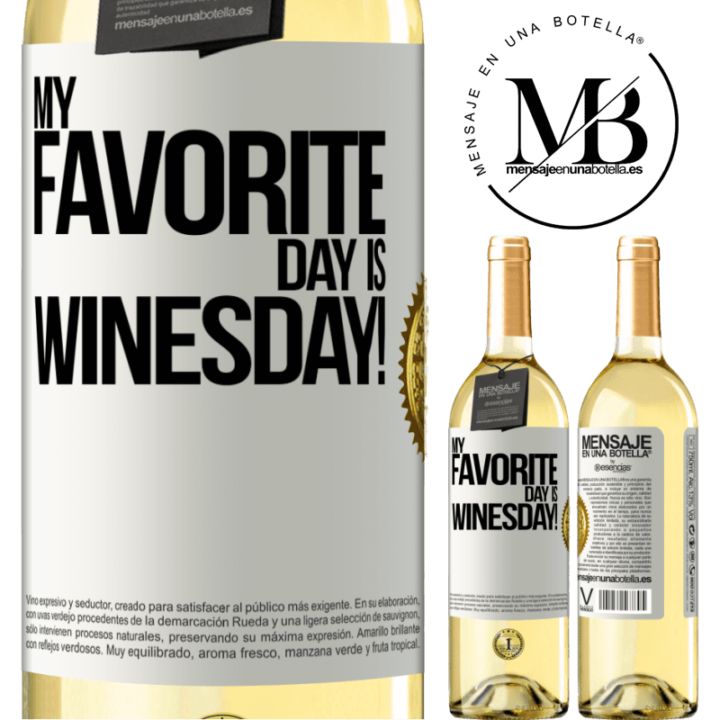 29,95 € Envio grátis | Vinho branco Edição WHITE My favorite day is winesday! Etiqueta Branca. Etiqueta personalizável Vinho jovem Colheita 2025 Verdejo