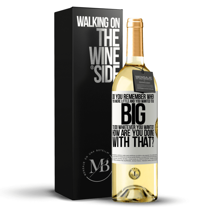 29,95 € Free Shipping | White Wine WHITE Edition do you remember when you were little and you wanted to be big to do whatever you wanted? How are you doing with that? White Label. Customizable label Young wine Harvest 2025 Verdejo
