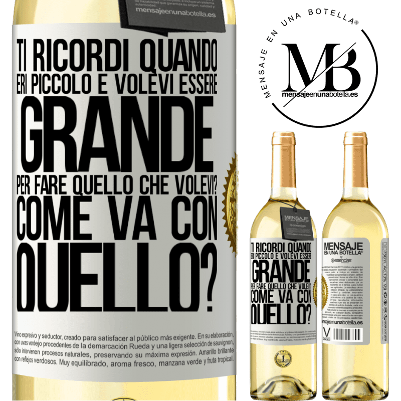 29,95 € Spedizione Gratuita | Vino bianco Edizione WHITE ti ricordi quando eri piccolo e volevi essere grande per fare quello che volevi? Come va con quello? Etichetta Bianca. Etichetta personalizzabile Vino giovane Raccogliere 2024 Verdejo