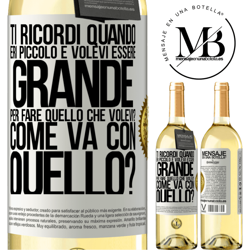 29,95 € Spedizione Gratuita | Vino bianco Edizione WHITE ti ricordi quando eri piccolo e volevi essere grande per fare quello che volevi? Come va con quello? Etichetta Bianca. Etichetta personalizzabile Vino giovane Raccogliere 2025 Verdejo