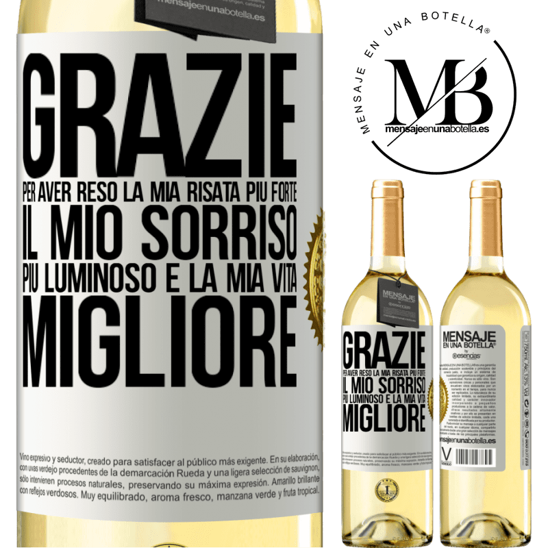 29,95 € Spedizione Gratuita | Vino bianco Edizione WHITE Grazie per aver reso la mia risata più forte, il mio sorriso più luminoso e la mia vita migliore Etichetta Bianca. Etichetta personalizzabile Vino giovane Raccogliere 2023 Verdejo