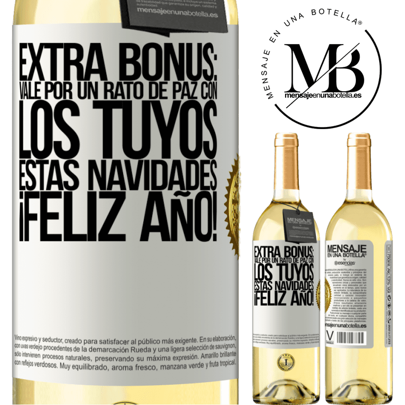 29,95 € Envío gratis | Vino Blanco Edición WHITE Extra Bonus: Vale por un rato de paz con los tuyos estas navidades. Feliz Año! Etiqueta Blanca. Etiqueta personalizable Vino joven Cosecha 2024 Verdejo