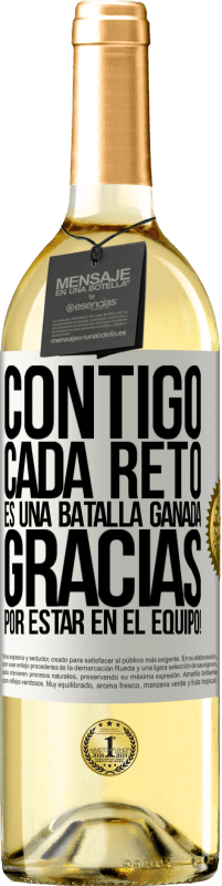 29,95 € | Vino Blanco Edición WHITE Contigo cada reto es una batalla ganada. Gracias por estar en el equipo! Etiqueta Blanca. Etiqueta personalizable Vino joven Cosecha 2024 Verdejo