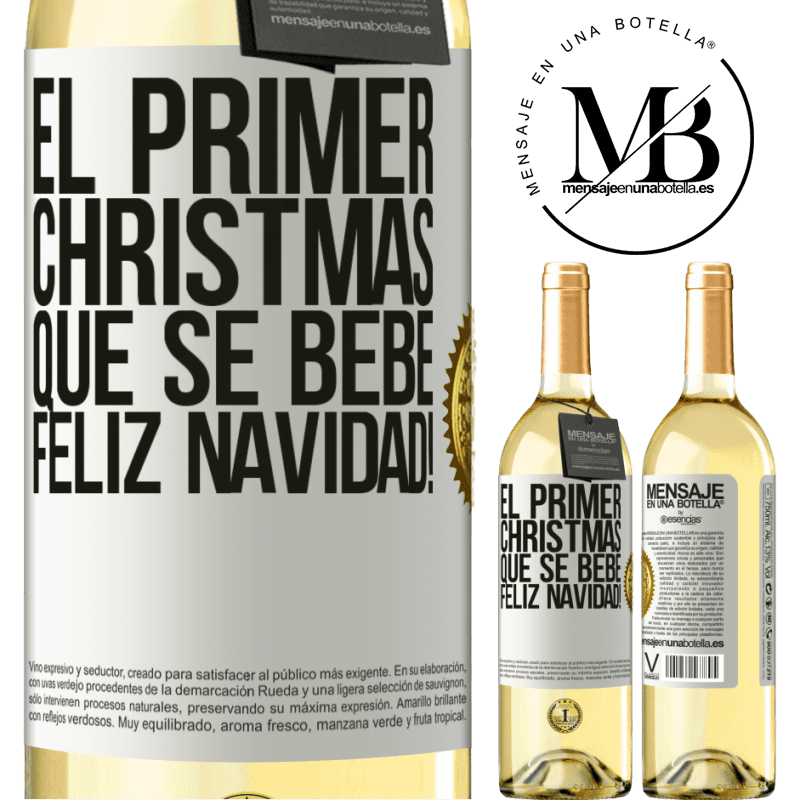 29,95 € Envío gratis | Vino Blanco Edición WHITE El primer christmas que se bebe. Feliz navidad! Etiqueta Blanca. Etiqueta personalizable Vino joven Cosecha 2023 Verdejo