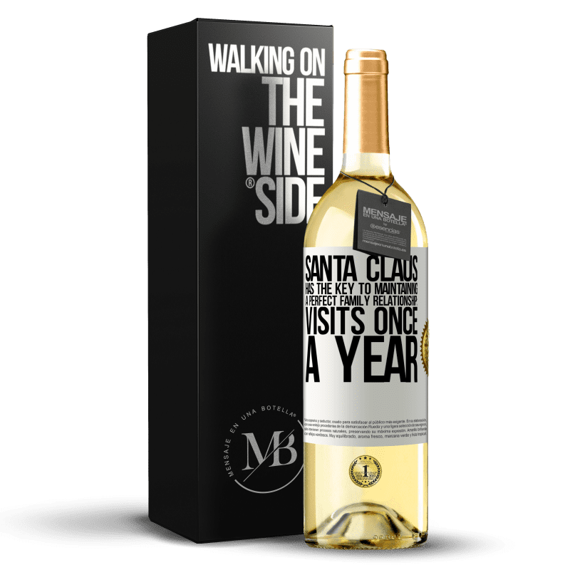 29,95 € Free Shipping | White Wine WHITE Edition Santa Claus has the key to maintaining a perfect family relationship: Visits once a year White Label. Customizable label Young wine Harvest 2024 Verdejo