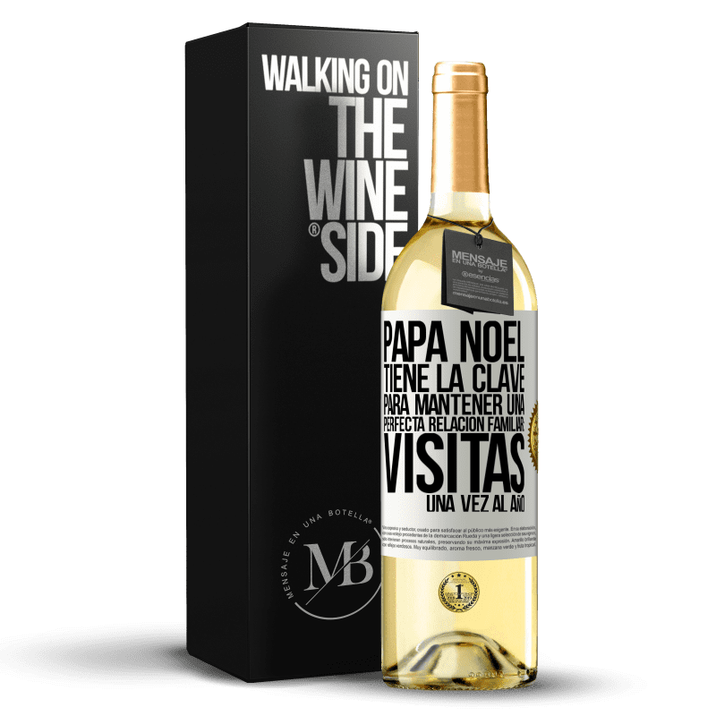 29,95 € Envío gratis | Vino Blanco Edición WHITE Papá Noel tiene la clave para mantener una perfecta relación familiar: Visitas una vez al año Etiqueta Blanca. Etiqueta personalizable Vino joven Cosecha 2024 Verdejo