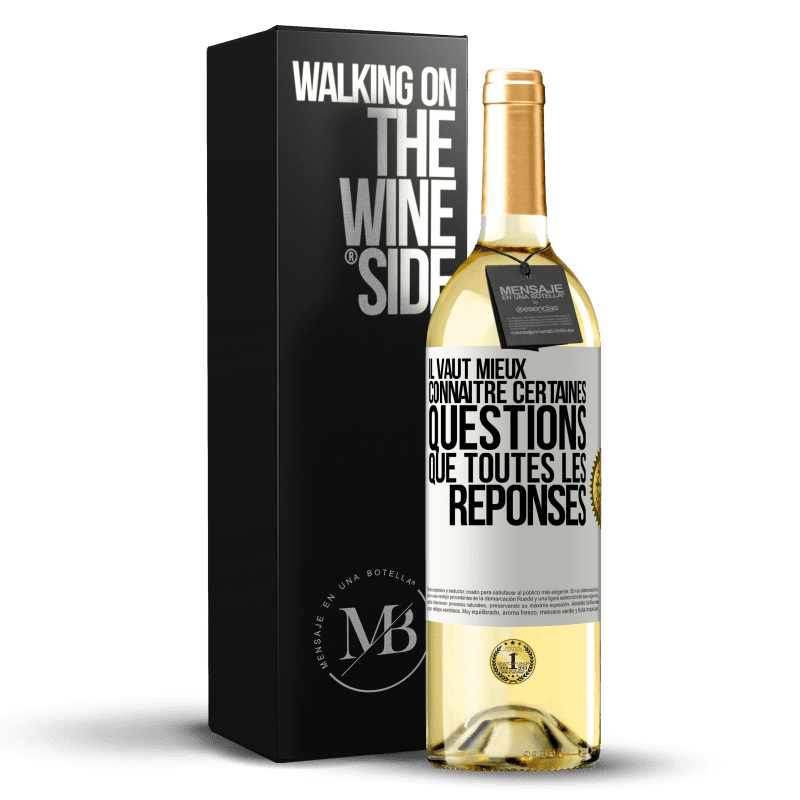 29,95 € Envoi gratuit | Vin blanc Édition WHITE Il vaut mieux connaître certaines questions que toutes les réponses Étiquette Blanche. Étiquette personnalisable Vin jeune Récolte 2024 Verdejo