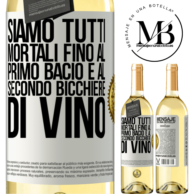 29,95 € Spedizione Gratuita | Vino bianco Edizione WHITE Siamo tutti mortali fino al primo bacio e al secondo bicchiere di vino Etichetta Bianca. Etichetta personalizzabile Vino giovane Raccogliere 2025 Verdejo