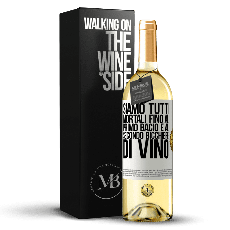 29,95 € Spedizione Gratuita | Vino bianco Edizione WHITE Siamo tutti mortali fino al primo bacio e al secondo bicchiere di vino Etichetta Bianca. Etichetta personalizzabile Vino giovane Raccogliere 2025 Verdejo