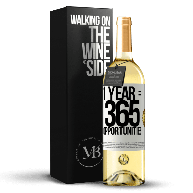 29,95 € Envío gratis | Vino Blanco Edición WHITE 1 year 365 opportunities Etiqueta Blanca. Etiqueta personalizable Vino joven Cosecha 2024 Verdejo