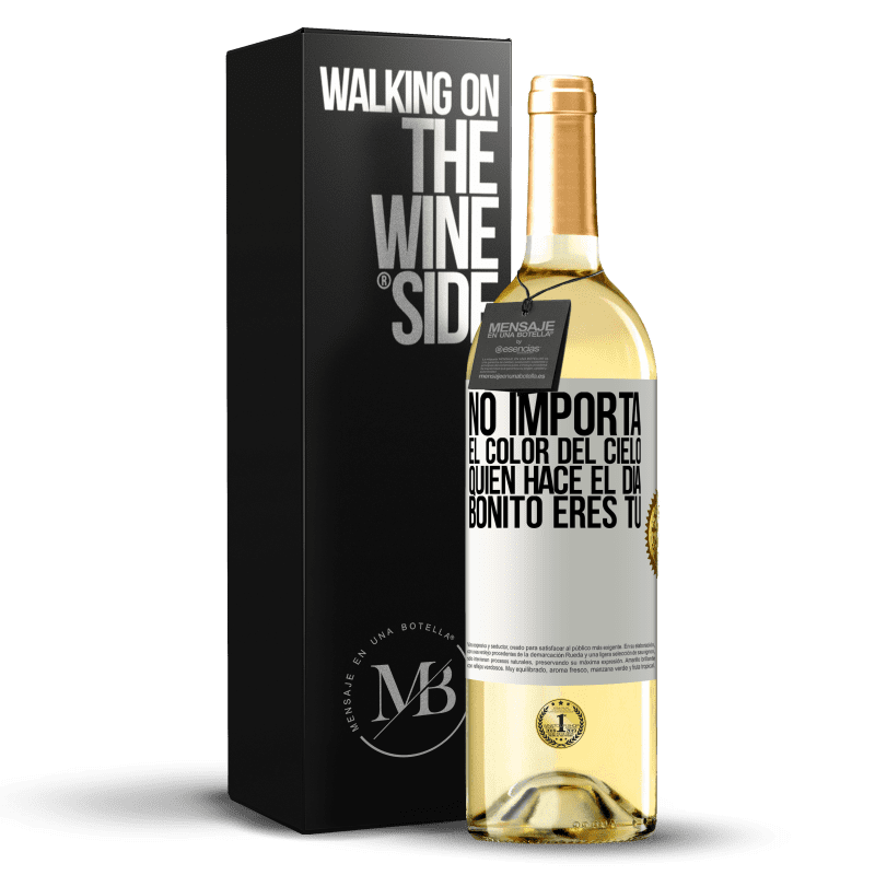 29,95 € Envío gratis | Vino Blanco Edición WHITE No importa el color del cielo. Quien hace el día bonito eres tú Etiqueta Blanca. Etiqueta personalizable Vino joven Cosecha 2024 Verdejo