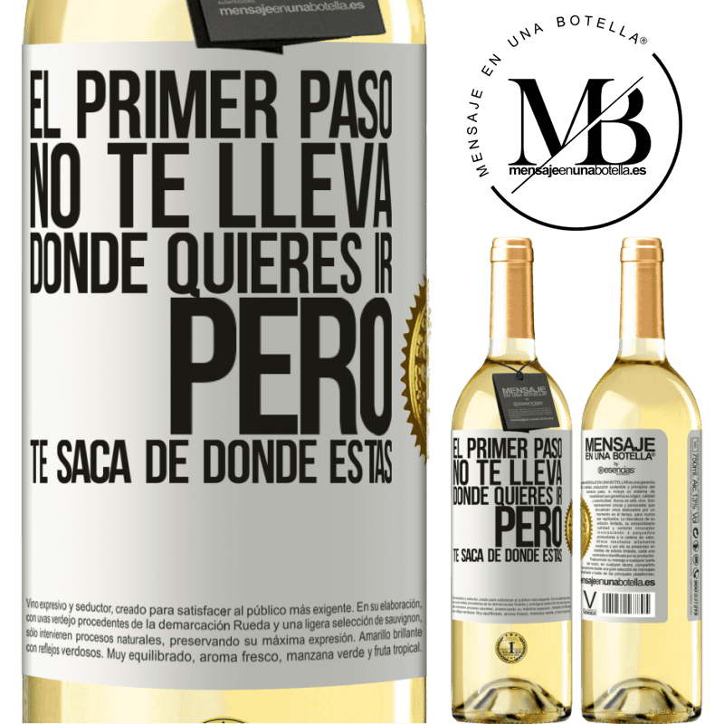 29,95 € Envío gratis | Vino Blanco Edición WHITE El primer paso no te lleva donde quieres ir, pero te saca de donde estás Etiqueta Blanca. Etiqueta personalizable Vino joven Cosecha 2024 Verdejo