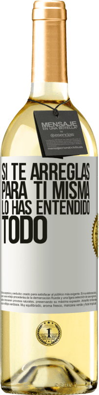 29,95 € | Vino Blanco Edición WHITE Si te arreglas para ti misma, lo has entendido todo Etiqueta Blanca. Etiqueta personalizable Vino joven Cosecha 2024 Verdejo