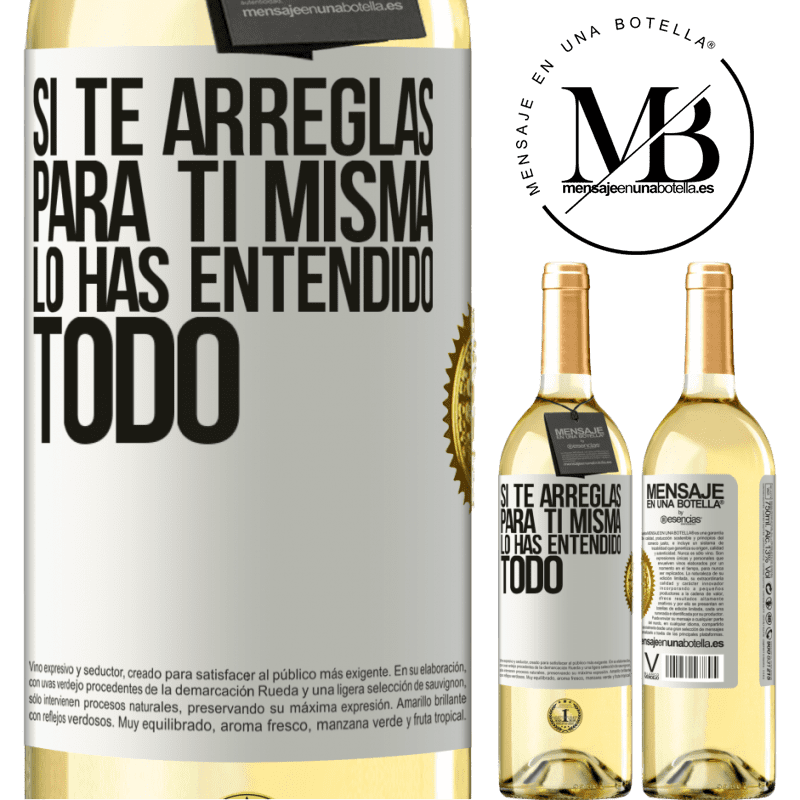 29,95 € Envío gratis | Vino Blanco Edición WHITE Si te arreglas para ti misma, lo has entendido todo Etiqueta Blanca. Etiqueta personalizable Vino joven Cosecha 2023 Verdejo